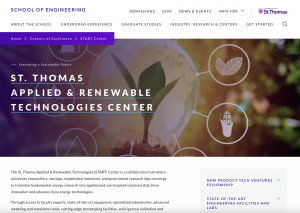 Screen capture of the University of St. Thomas Applied & Renewable Technologies (SMART) Center Website